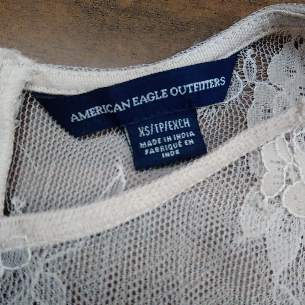 American Eagle Lacey Layered Polka-dot Long Bell Sleeve Zipper Back Blouse Top - Picture 10 of 16